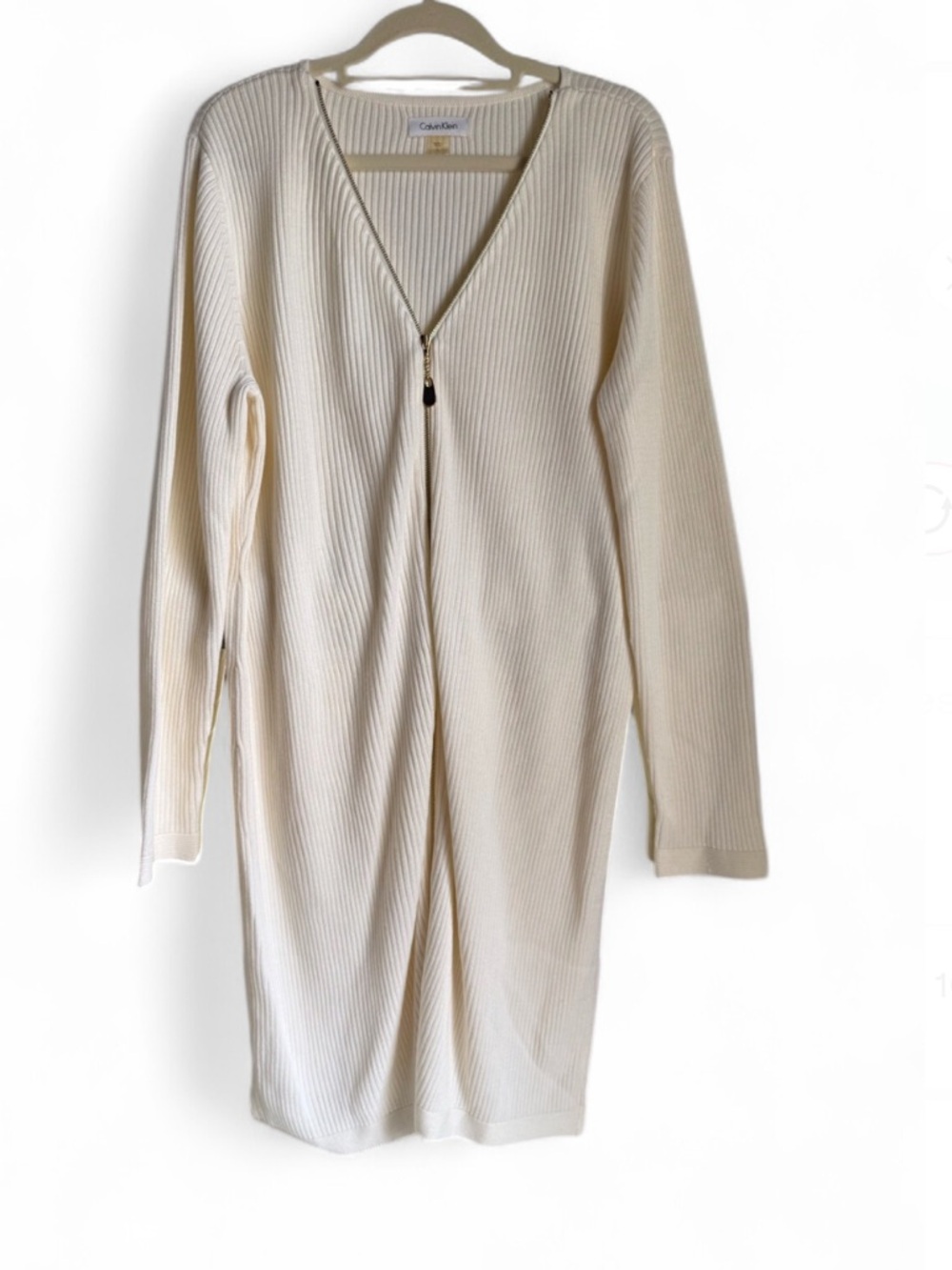 Calvin Klein Ivory Ribbed Zip-Front Dress